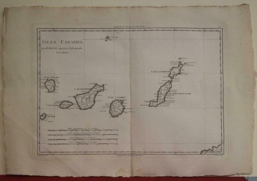 Mapa de las Islas Canarias (España), 1787. R. Bonne